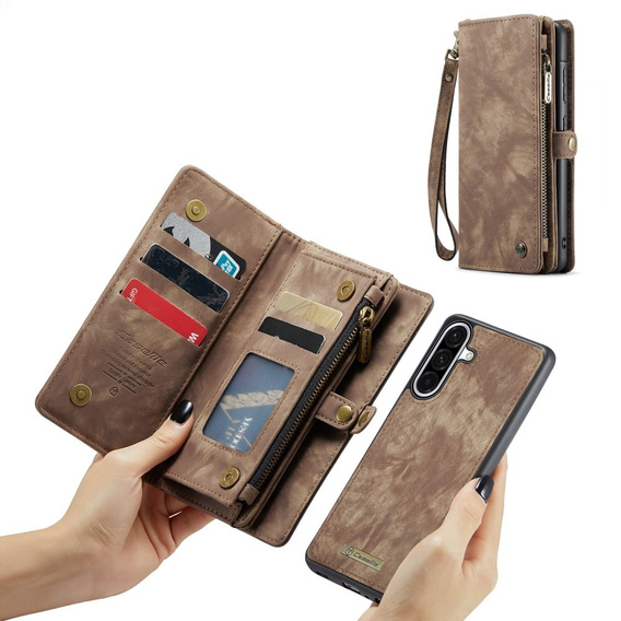 CASEME tok Samsung Galaxy A56 5G, Retro Leather Wallet, szíjjal, barna
