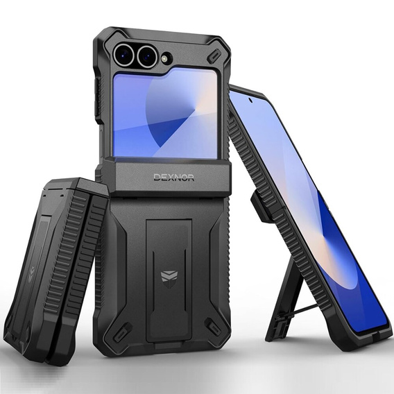 Páncélozott tok Samsung Galaxy Z Flip7 FE / Z Flip6 készülékhez, Dexnor Clip Holder, fekete
