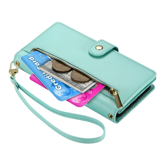 Pattintható tok a Samsung Galaxy A56 5G, Wallet Zipper Pocket, zöld
