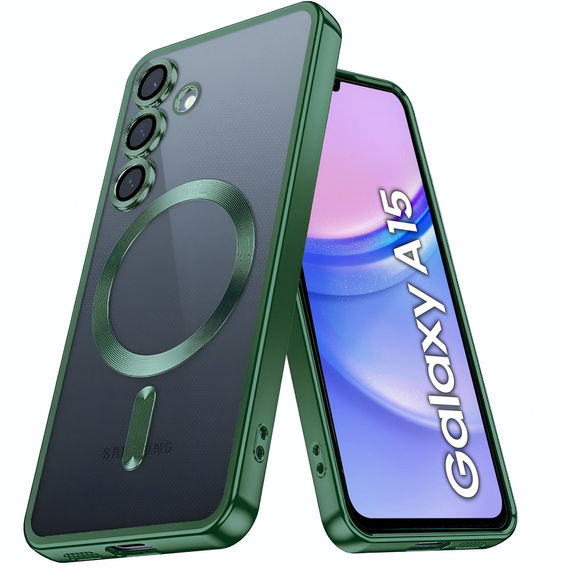 Tok Samsung Galaxy A15 4G/5G-hoz, Electro MagSafe, zöld + üveg a képernyőhöz