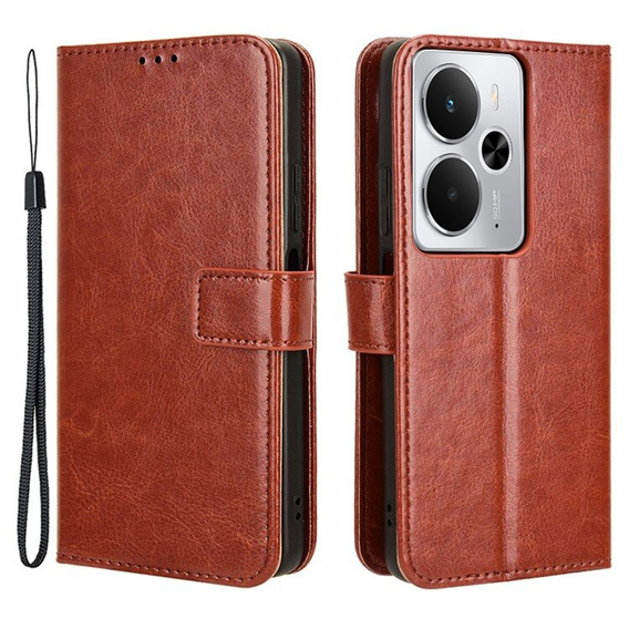 Pattintható tok a Realme 14 5G / Realme 14T 5G, Crazy Horse Wallet, barna