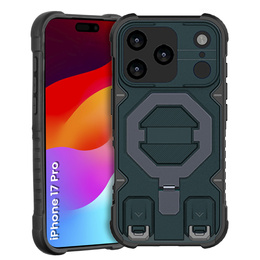 Tok iPhone 17 Pro készülékhez, MagSafe, páncélozott, állvánnyal, kék