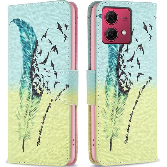 Pattintható tok a Motorola Moto G84 5G, Wallet, feather, kék