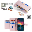 Pattintható tok a Realme 14 Pro+ 5G, Wallet Zipper Pocket, rózsaszín