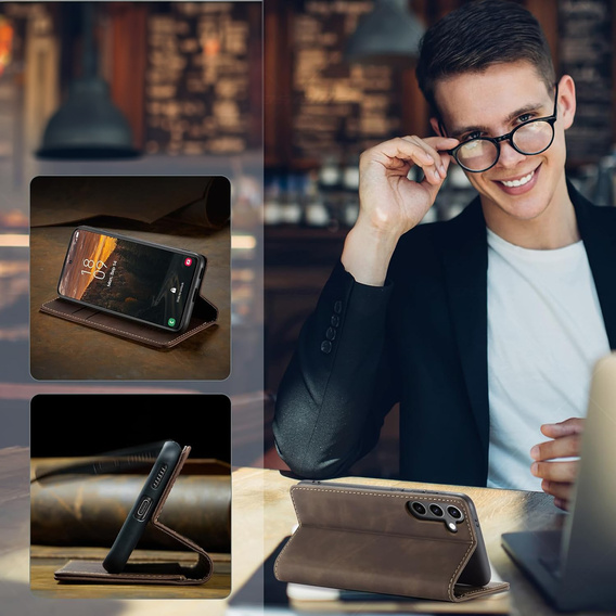 Telefontok a Samsung Galaxy A16, ERBORD Vintage, pénztárca patenttal, kávé