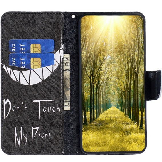 Pattintható tok a Samsung Galaxy A05s, Wallet, Don't Touch My Phone, fekete
