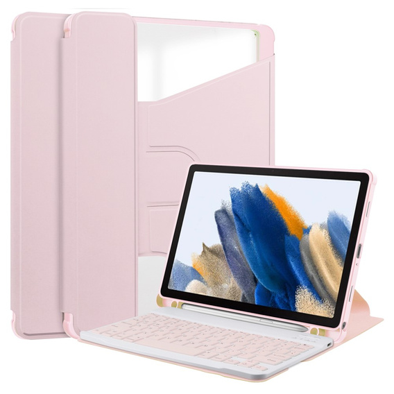 Billentyűzet tok Samsung Galaxy Tab A9+, Rotary 360° Leather, rózsaszín rose gold
