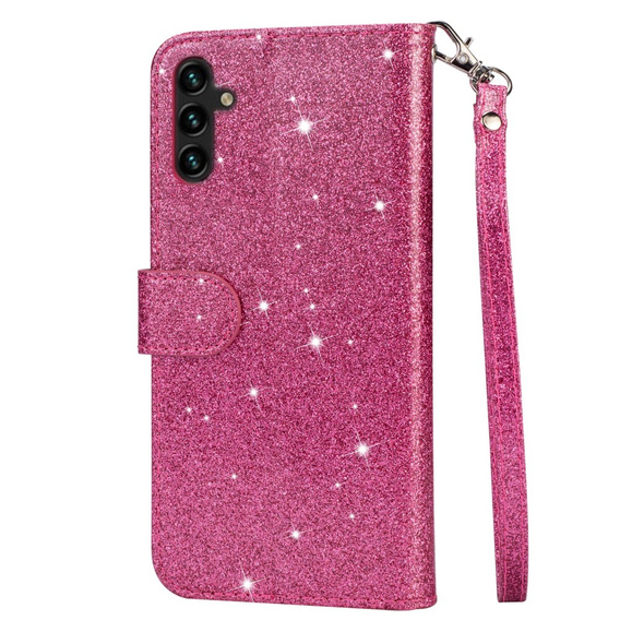 Pattintható tok a Samsung Galaxy A56 5G, Wallet Zipper Pocket Glittery, rózsaszín