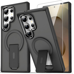 Tok Samsung Galaxy S25 Ultra, Kickstand Matt Case, MagSafe-hoz, fekete + képernyőüveg