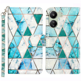 Pattintható tok a Xiaomi Redmi 13C / Poco C65, Wallet, Marble zöld