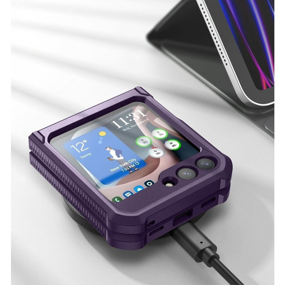 Páncélozott tok Samsung Galaxy Z Flip 5 5G készülékhez, Dexnor Clip Holder, lila