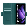 Tok Oppo Reno 13 Pro, ERBORD Glossy Litchi, pénztárca patenttal, zöld