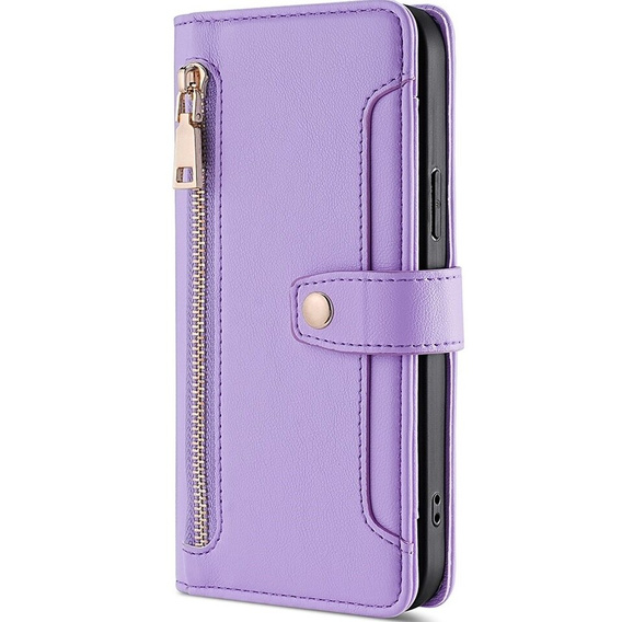 Pattintható tok a Samsung Galaxy S23, Wallet Zipper Pocket, lila