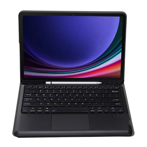 Tok + billentyűzet Samsung Galaxy Tab S9+, Leather Pen Slot TouchPad, fekete