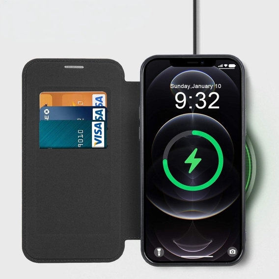 Pattintható tok a iPhone 12 Pro Max, RFID Wallet MagSafe CamShield, fekete