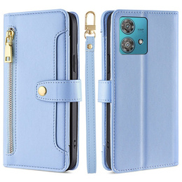 Pattintható tok a Motorola Edge 40 Neo, Wallet Zipper Pocket, kék