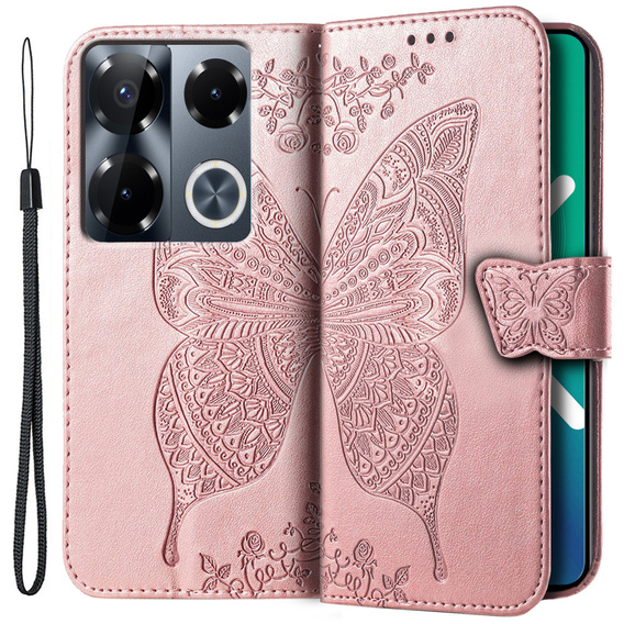 Pattintható tok a Infinix Note 40 Pro Plus, Butterfly, rózsaszín rose gold