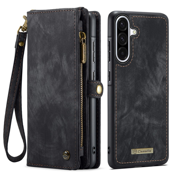 CASEME tok Samsung Galaxy A56 5G, Retro Leather Wallet, szíjjal, fekete