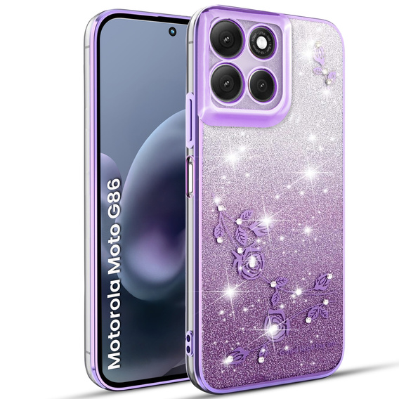 Tok Motorola Moto G86 5G, Glitter Flower, lila