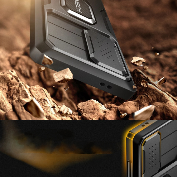 Páncélozott tok Samsung Galaxy S24, TONGATE MECH sorozat gyűrűvel, fekete