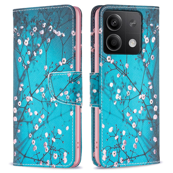 Pattintható tok a Xiaomi Redmi Note 13 5G, Wallet, Sakura kék