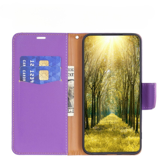 Pattintható tok a Samsung Galaxy A54 5G, Wallet Litchi Magnet, lila