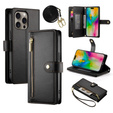 Pattintható tok a iPhone 16 Pro, Wallet Zipper Pocket, fekete