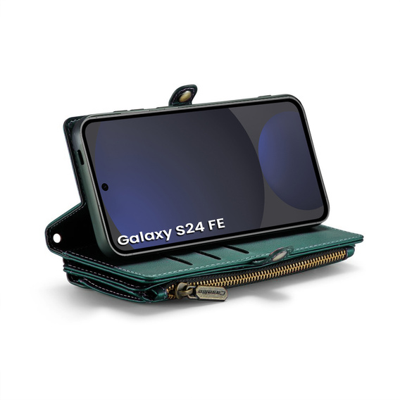Tok CASEME Samsung Galaxy S24 FE, RFID Leather Wallet, vállpánttal, zöld