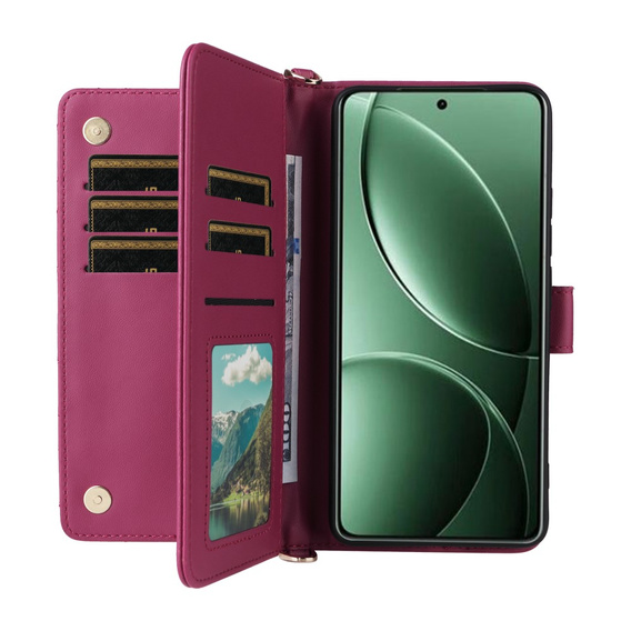 Tok patenttal a Xiaomi Poco F7 Pro / F7 Ultra-hez, Crossbody Leather Wallet, bordó