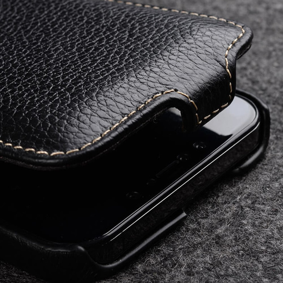 MELKCO flip tok iPhone 15 Pro-hoz, bőr, flip, fekete