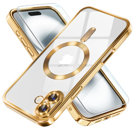 Tok iPhone 16 Plus-hoz, Electro MagSafe, arany + üveg a képernyőhöz
