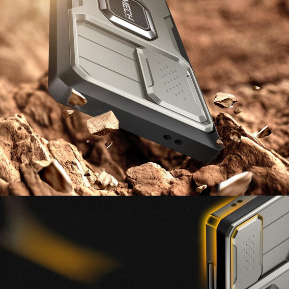 Páncélozott tok Samsung Galaxy S24 Ultra, TONGATE MECH sorozat gyűrűvel, szürke