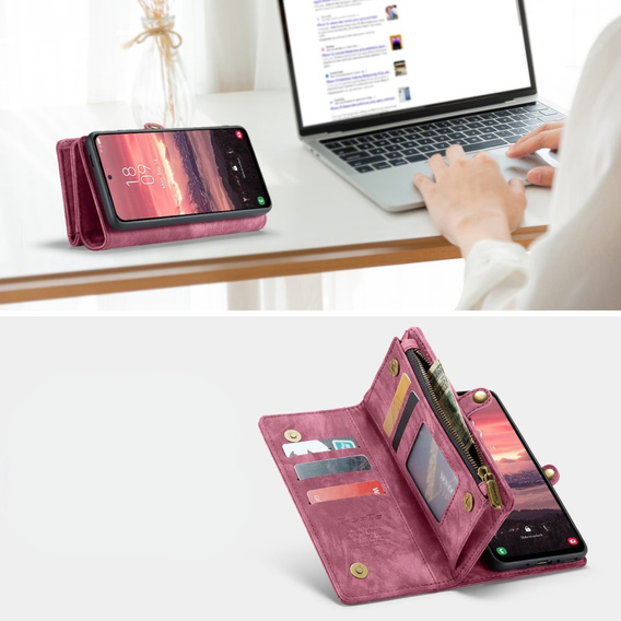 CASEME tok Samsung Galaxy A56 5G, Retro Leather Wallet, szíjjal, piros