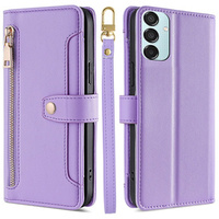 Pattintható tok a Samsung Galaxy M15 5G, Wallet Zipper Pocket, lila