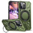 Tok iPhone 16 Pro Max-hoz, páncélozott, állvánnyal és fogantyúval, zöld