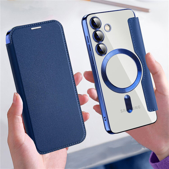 Pattintható tok a Samsung Galaxy S24+ Plus, RFID Wallet MagSafe CamShield, sötétkék