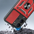 Páncélozott tok Xiaomi Redmi 15C 4G/LTE, kameravédelemmel, állvánnyal, piros színű