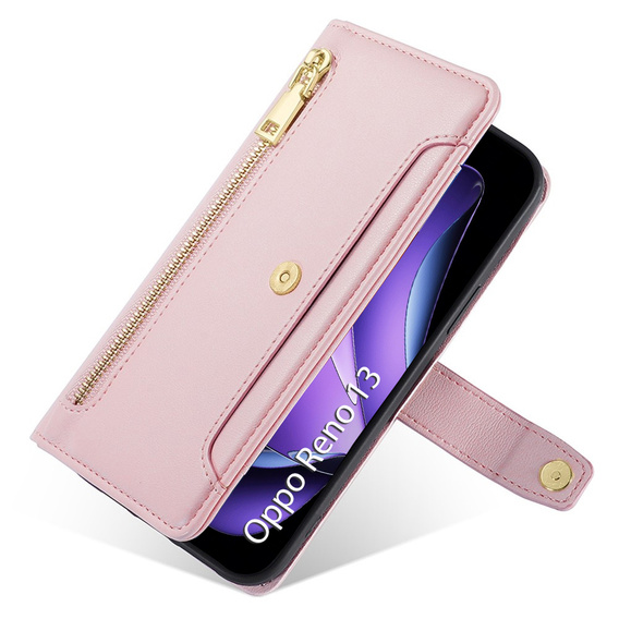 Pattintható tok a Oppo Reno 13, Wallet Zipper Pocket, rózsaszín