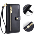 Pattintható tok a iPhone 16E, Wallet Zipper Pocket, fekete