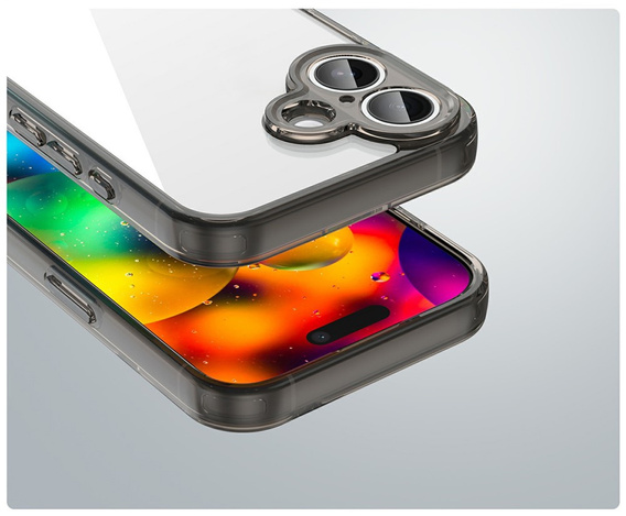 Tok iPhone 17 készülékhez, kamerafedéllel, átlátszó, fekete oldallal