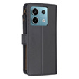Pattintható tok a Xiaomi Redmi Note 13 Pro 4G / Xiaomi Redmi Note 14S / Xiaomi Poco M6 Pro 4G, Wallet Zipper Pocket, fekete