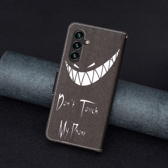 Pattintható tok a Samsung Galaxy A05s, Wallet, Don't Touch My Phone, fekete