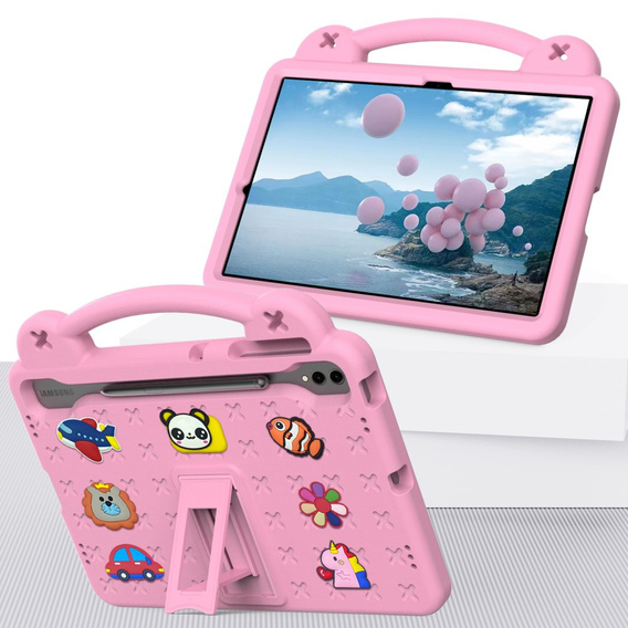 Gyermek tok Samsung Galaxy Tab S10+ Plus, Cute Patterns, állvánnyal, rózsaszín