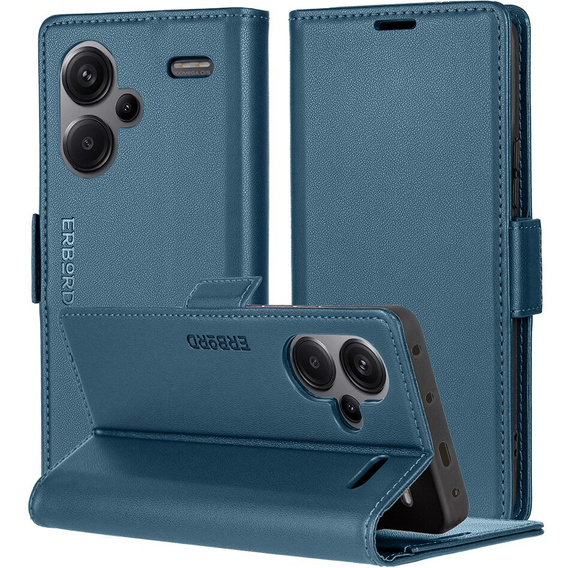 Tok Xiaomi Redmi Note 13 Pro+, ERBORD Glossy Litchi, pénztárca patenttal, kék