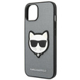 Karl Lagerfeld Telefontok a iPhone 14 Plus, Saffiano Choupette Head Patch, ezüst