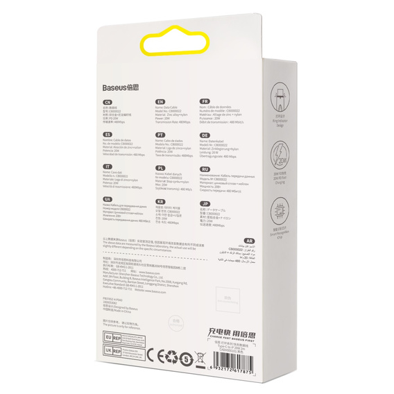 Baseus Glimmer USB-C és Lightning 20W 2m kábel iPhone-hoz