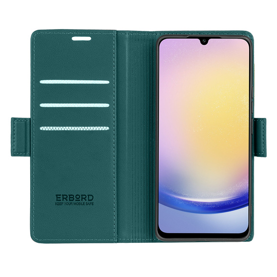 Tok Samsung Galaxy A25 5G, ERBORD Glossy Litchi, pénztárca patenttal, zöld