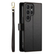 Pattintható tok a Samsung Galaxy S25 Ultra, Wallet Zipper Pocket, fekete