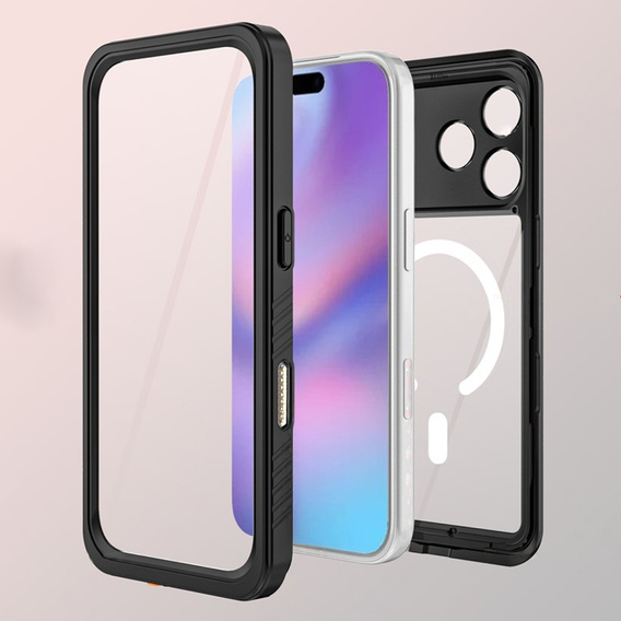 Redpepper tok iPhone 17 Pro készülékhez, IP68 vízálló, MagSafe, átlátszó, fekete oldallapokkal
