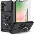 Páncélozott tok Samsung Galaxy A56, CamShield Slide, fekete + edzett üveg 9H